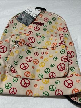 bungalow 360 Cream Canvas Backpack with Multicolor Peace Signs